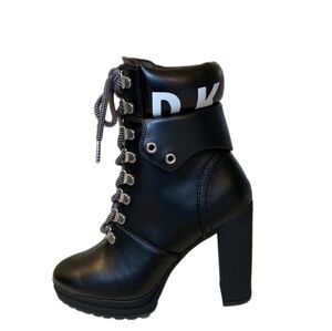 DKNY Sky High Heeled Lace Up Bubble Logo Bootie NWT